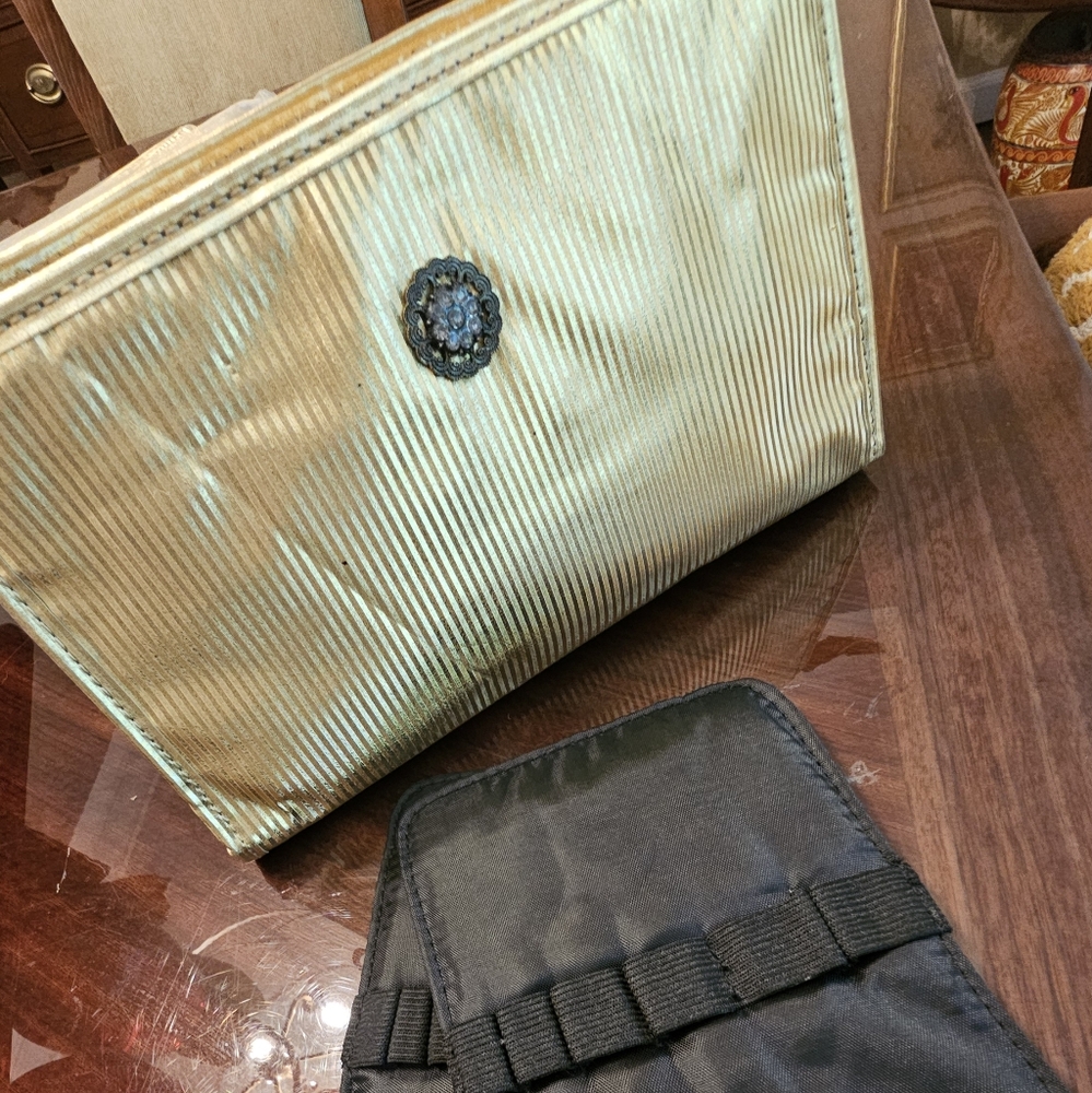 Gold Tote Bag with Black Pouch